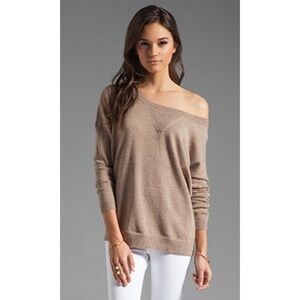 Haute Hippie Lurex Off the Shoulder Sweatshirt in Fawn